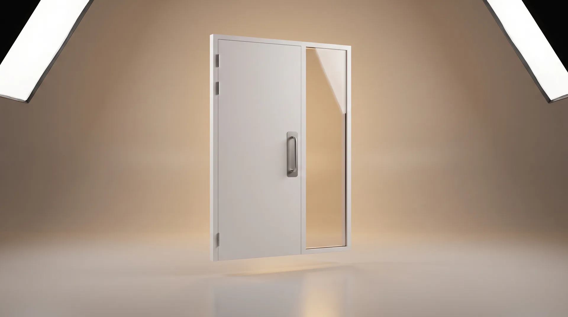 Conformité cabinets médicaux type U — Accessibilité PMR + incendie multi-sites IDF : illustration studio CGI de l'équipement (rendu premium)