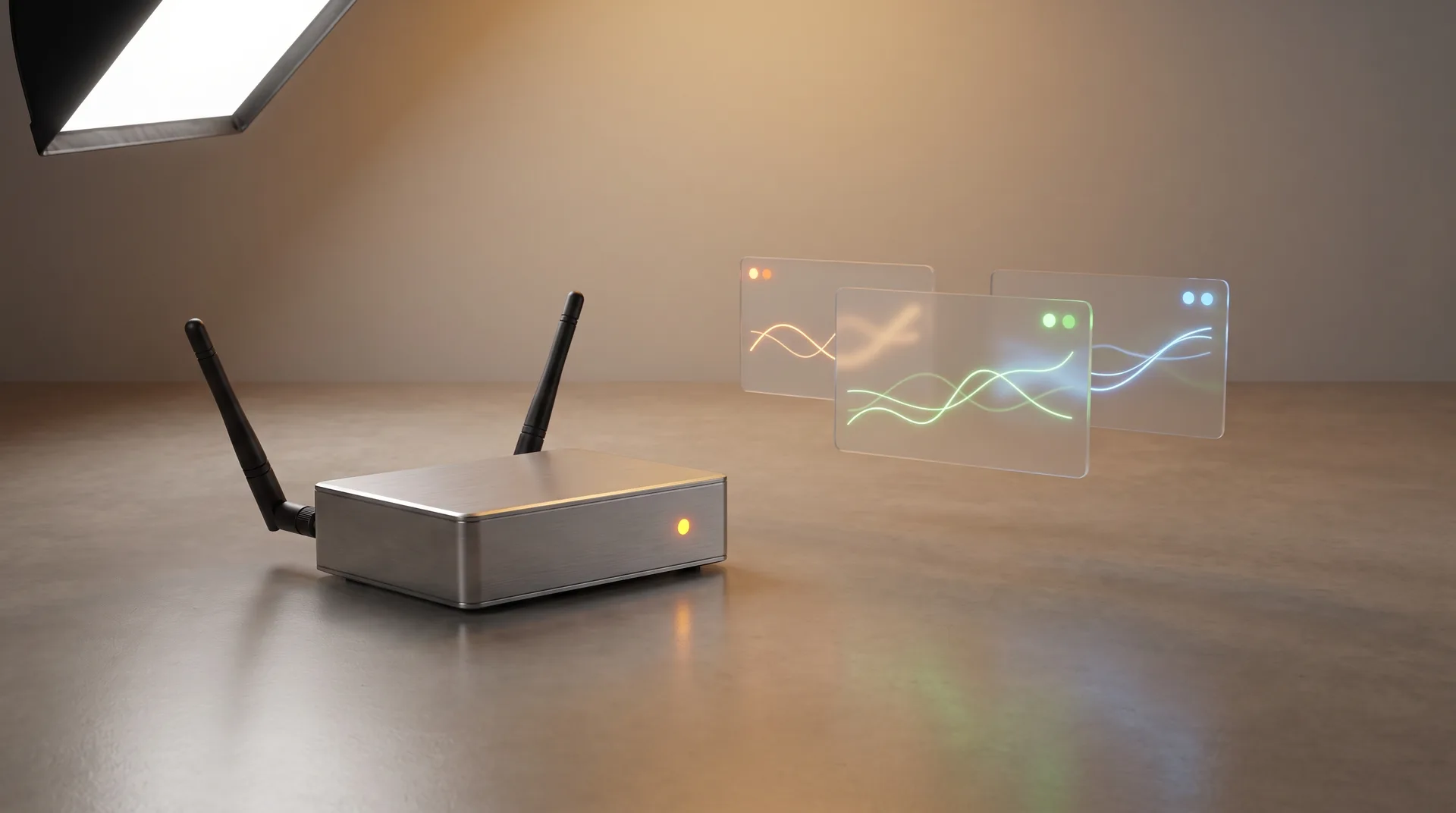 Supervision IoT motorisations — Maintenance prédictive : illustration studio CGI de l'équipement (rendu premium)