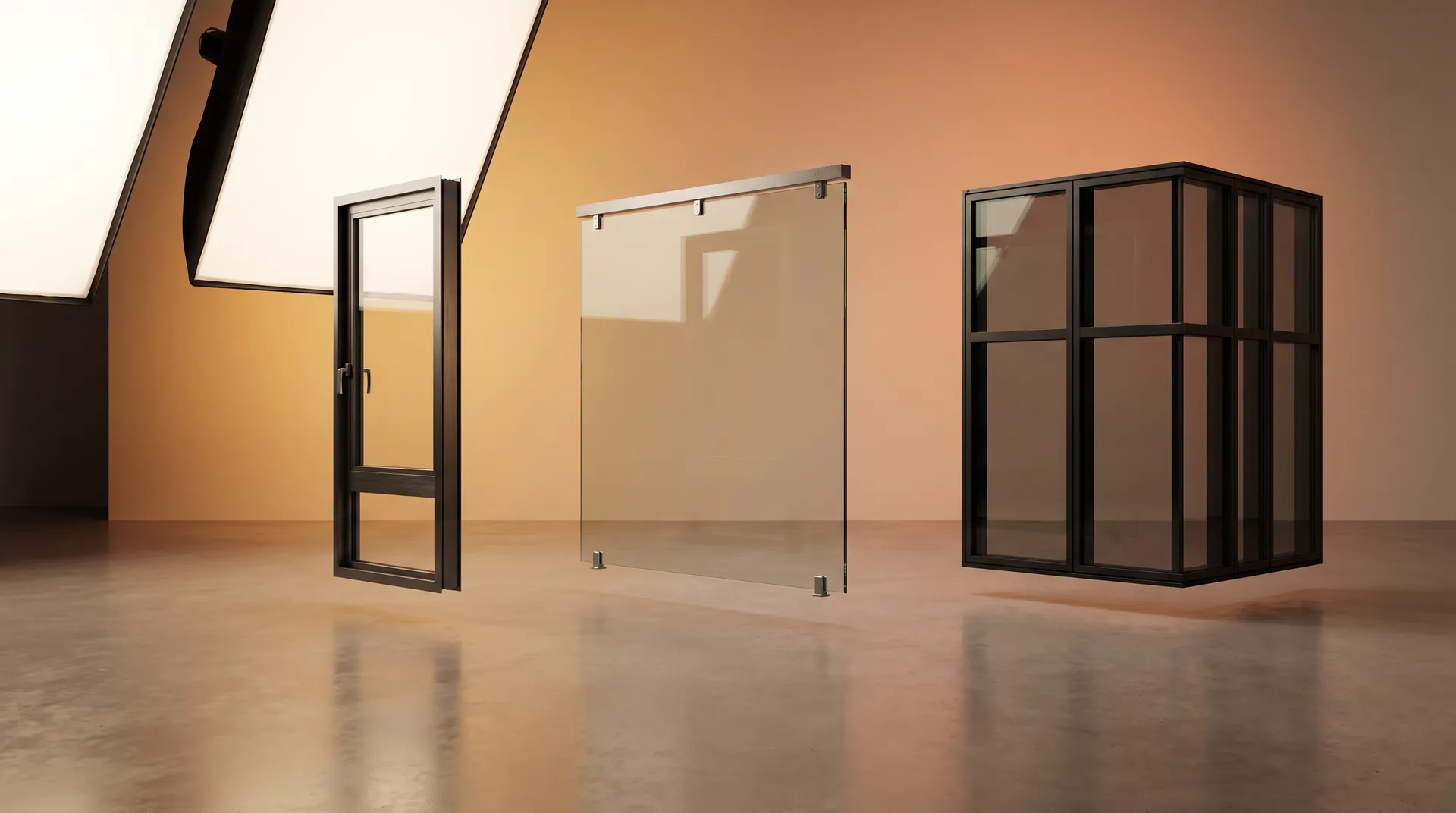 Menuiserie acier, aluminium & vitrerie en Île-de-France : composition studio CGI des équipements du métier