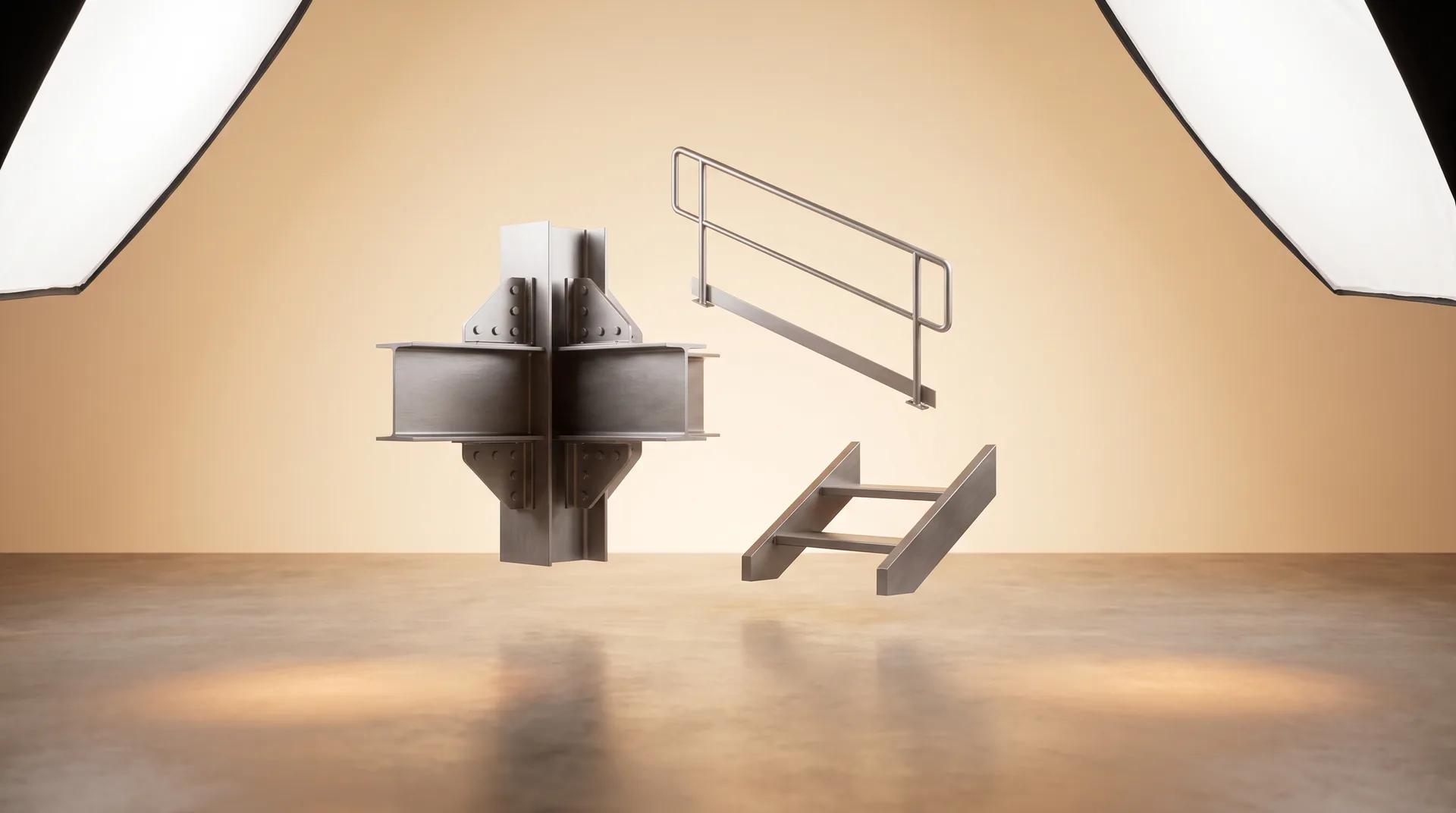 Métallerie & structures métalliques en Île-de-France : composition studio CGI des équipements du métier