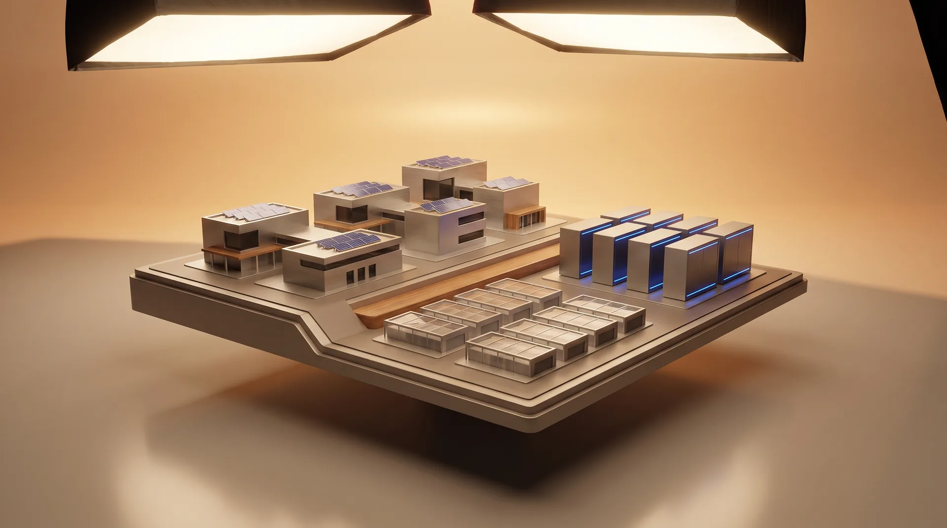 Diorama CGI stylisé du territoire — Essonne, typologie de bâti et d'activité