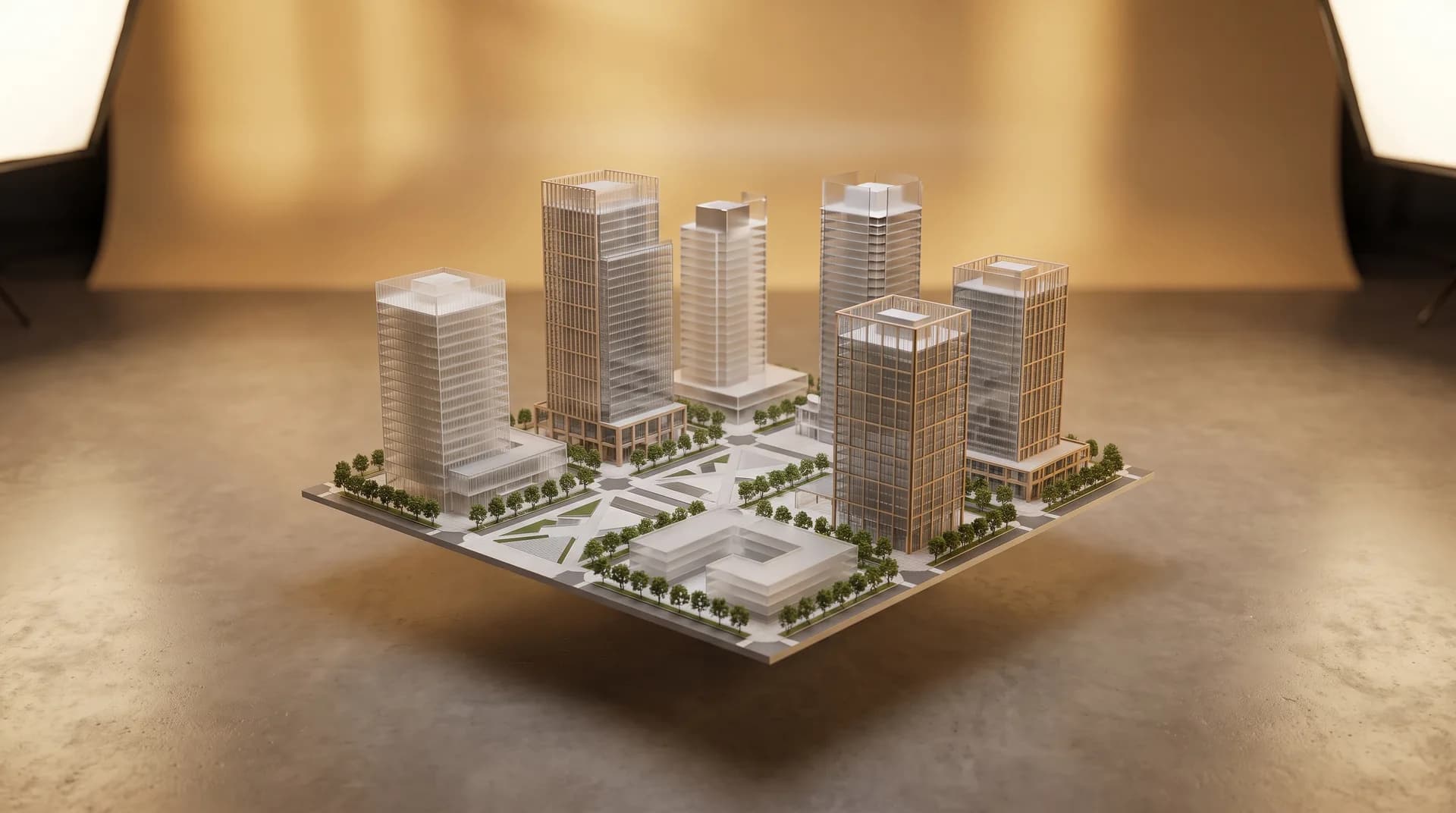 Diorama CGI stylisé du territoire — Hauts-de-Seine, typologie de bâti et d'activité