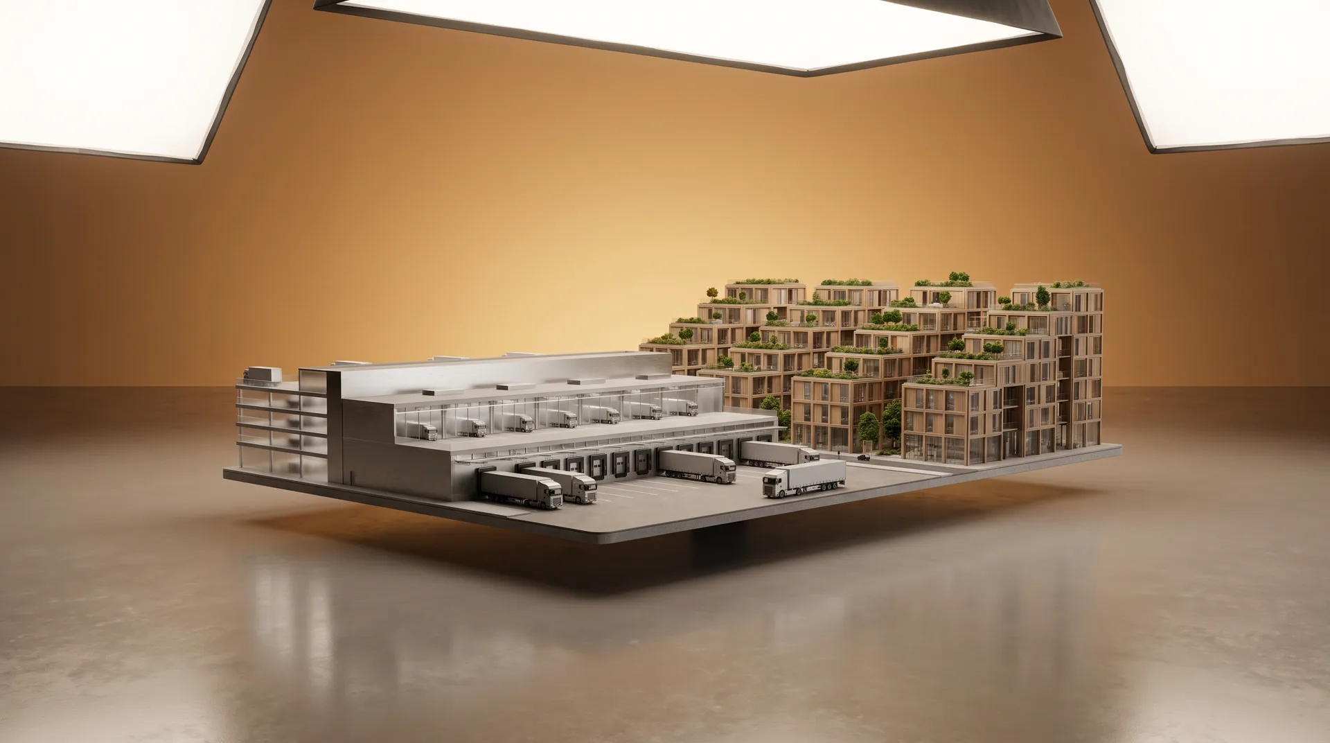Diorama CGI stylisé du territoire — Seine-Saint-Denis, typologie de bâti et d'activité