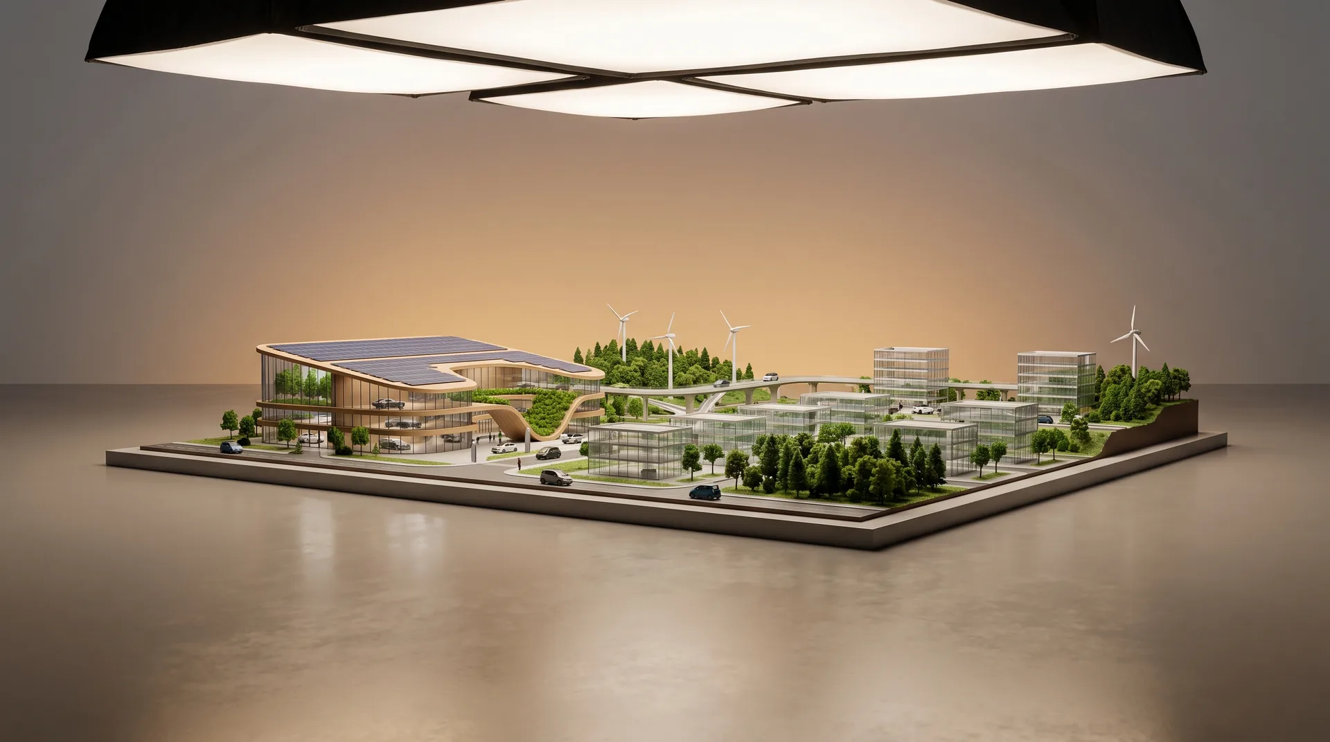 Diorama CGI stylisé du territoire — Yvelines, typologie de bâti et d'activité